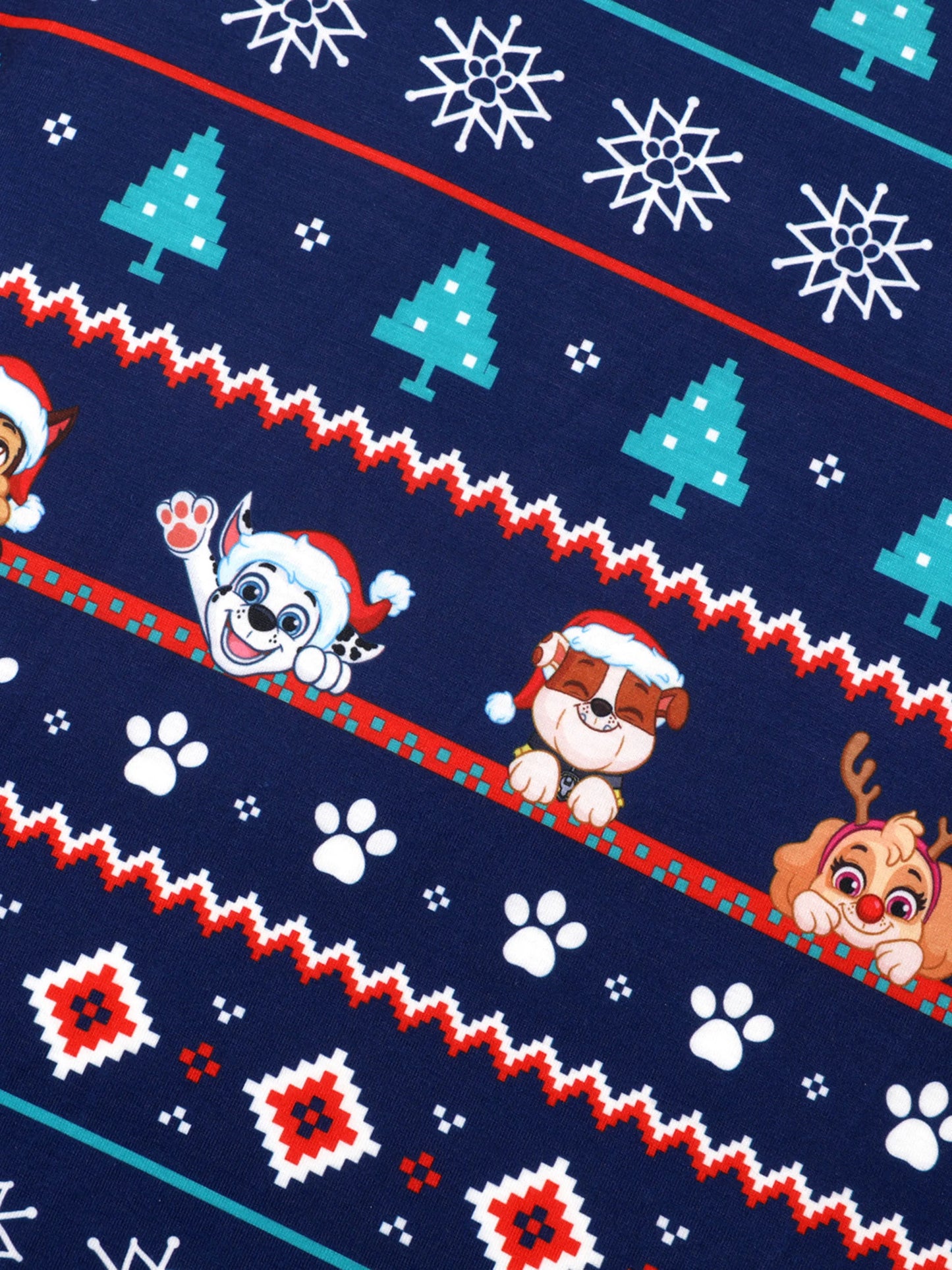 Conjuntos de Pijamas de Manga Longa com Estampado Integral da PAW Patrol para toda a família, acompanhados de Meias de Natal.