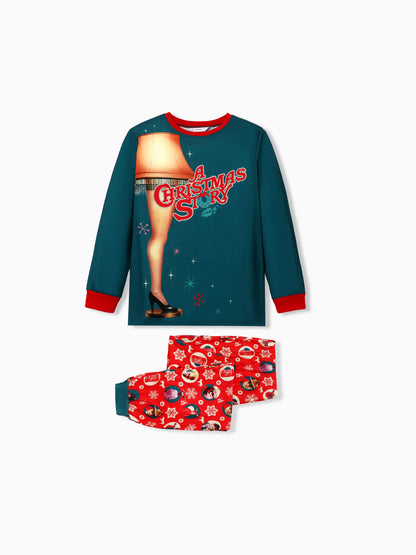Conjunto de Pijamas Gráficos "A História de Natal" com Meias de Natal em Conjunto de Famílias Matching.