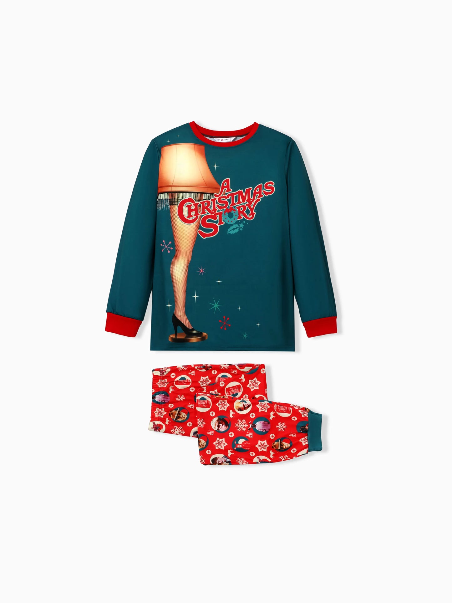 Conjunto de Pijamas Gráficos "A História de Natal" com Meias de Natal em Conjunto de Famílias Matching.