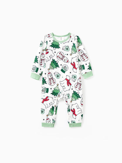 Conjunto de Pijamas de Natal em Família com Mangas Longas – T-Shirts Verdes Muito Felizes e Calças com Padrão, Inclui Meias de Natal – Verde Primavera Médio