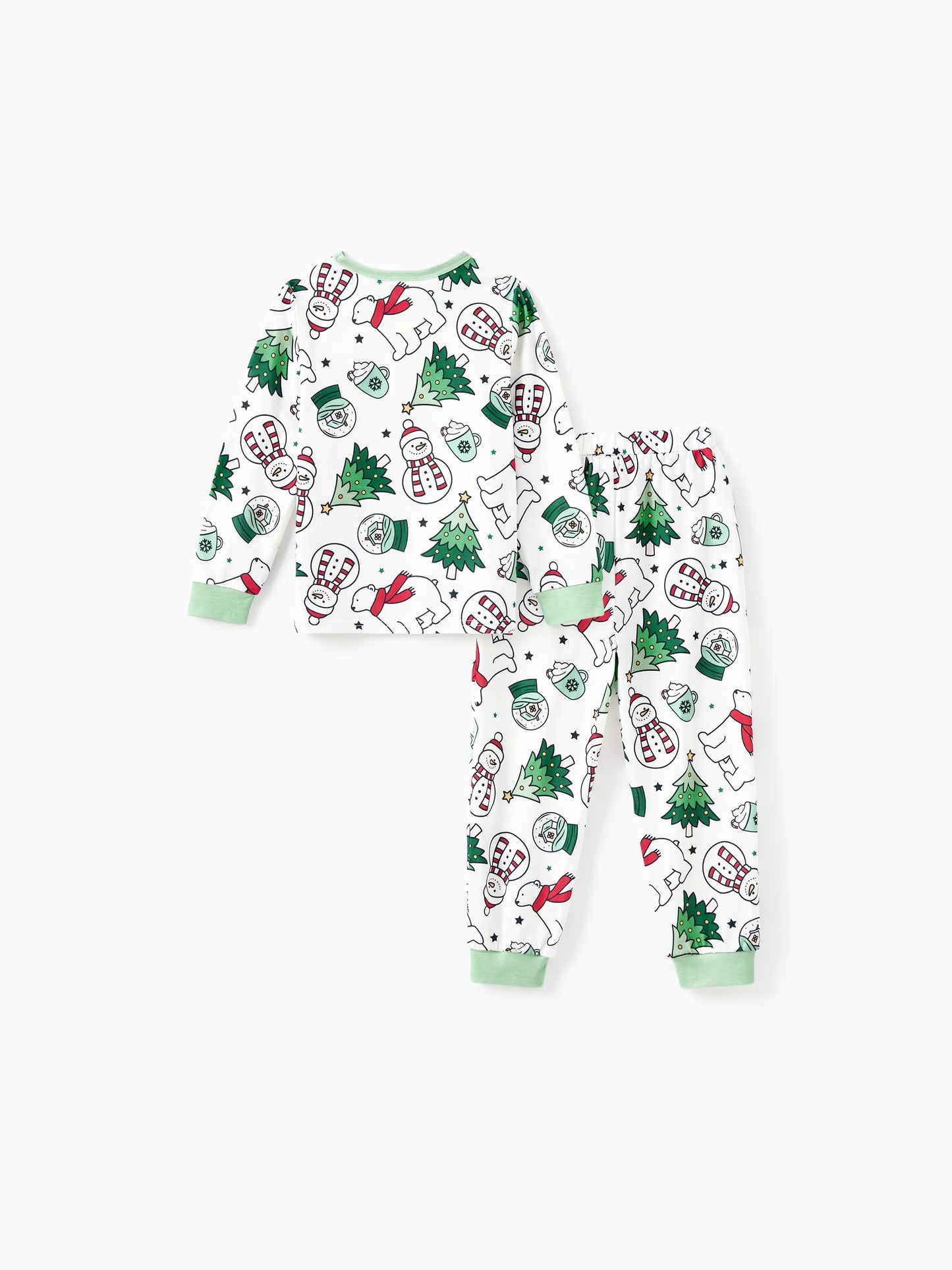 Conjunto de Pijamas de Natal em Família com Mangas Longas – T-Shirts Verdes Muito Felizes e Calças com Padrão, Inclui Meias de Natal – Verde Primavera Médio
