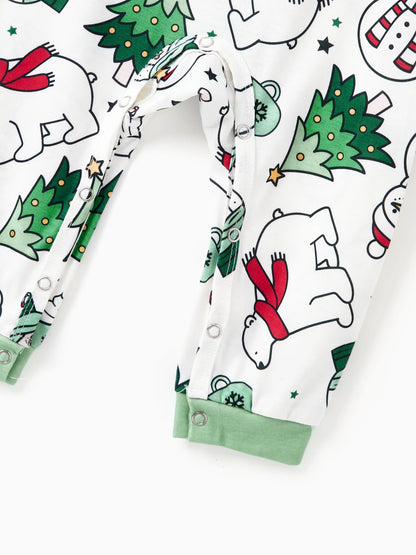 Conjunto de Pijamas de Natal em Família com Mangas Longas – T-Shirts Verdes Muito Felizes e Calças com Padrão, Inclui Meias de Natal – Verde Primavera Médio