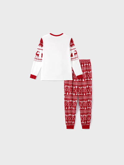 Christmas Reindeer and Snowflake Print Family Matching Pajamas Sets with Christmas Socks Red