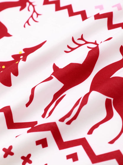 Christmas Reindeer and Snowflake Print Family Matching Pajamas Sets with Christmas Socks Red