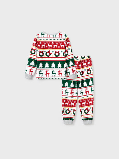 Christmas Pajamas Family Matching Allover Reindeer/Xmas Tree Pattern PJs Sets with Christmas Socks ColorBlock