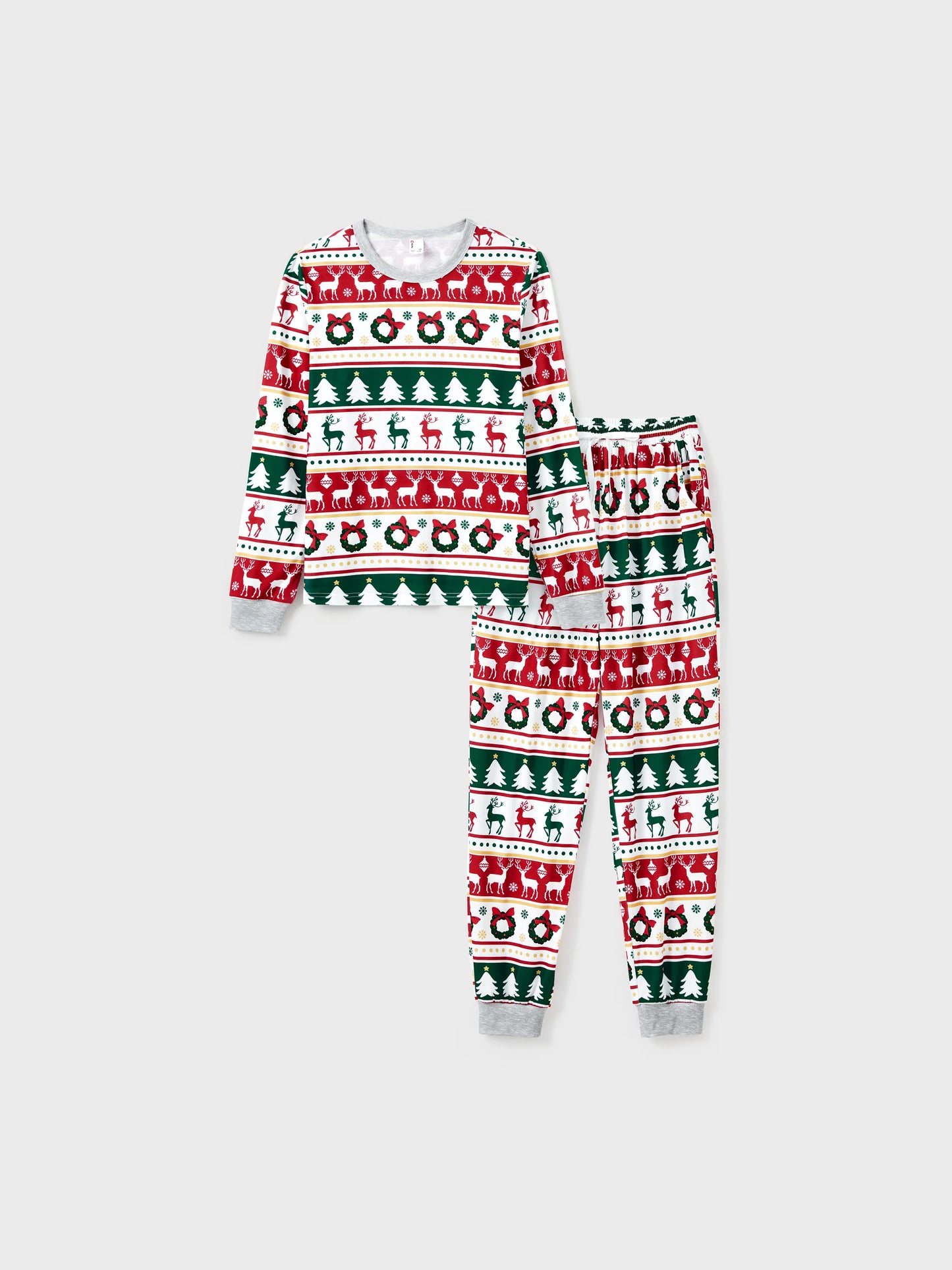 Christmas Pajamas Family Matching Allover Reindeer/Xmas Tree Pattern PJs Sets with Christmas Socks ColorBlock