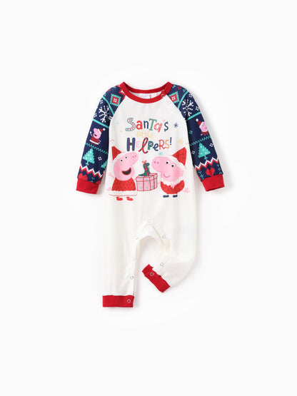 Conjunto de Pijamas Correspondentes da Família Peppa Pig com Impressão de Natal e Meias de Natal em Cor Block