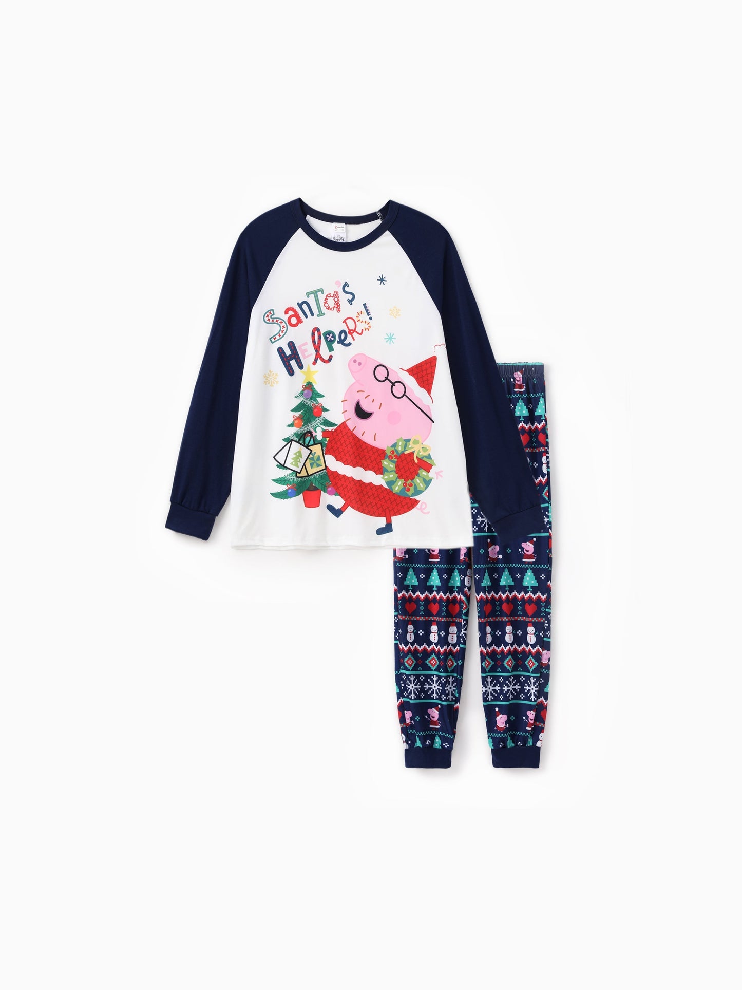 Conjunto de Pijamas Correspondentes da Família Peppa Pig com Impressão de Natal e Meias de Natal em Cor Block