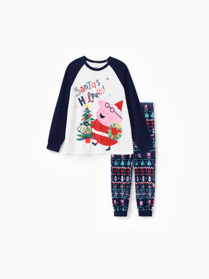 Conjunto de Pijamas Correspondentes da Família Peppa Pig com Impressão de Natal e Meias de Natal em Cor Block