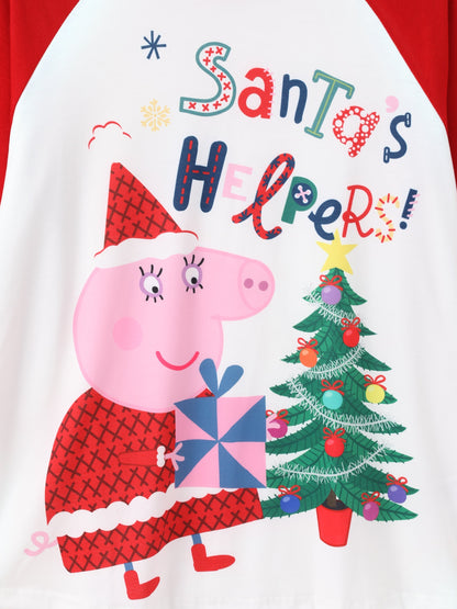 Conjunto de Pijamas Correspondentes da Família Peppa Pig com Impressão de Natal e Meias de Natal em Cor Block
