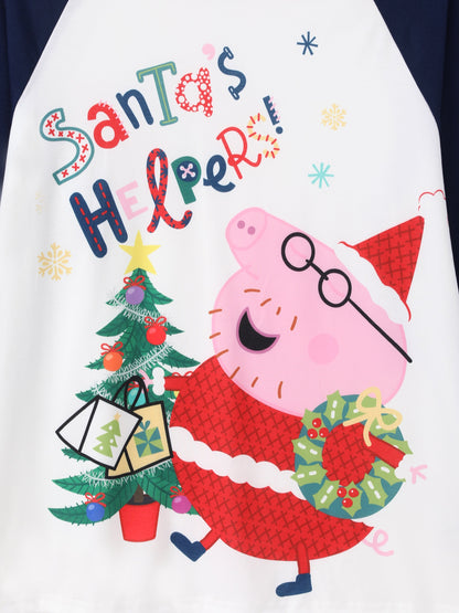 Conjunto de Pijamas Correspondentes da Família Peppa Pig com Impressão de Natal e Meias de Natal em Cor Block