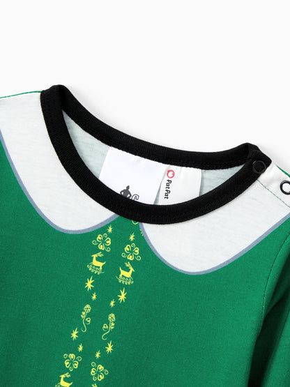 Conjuntos de Pijamas com Cintura e Colarinho para a Família a Condizer com Tema de Natal + Meias de Natal ELF