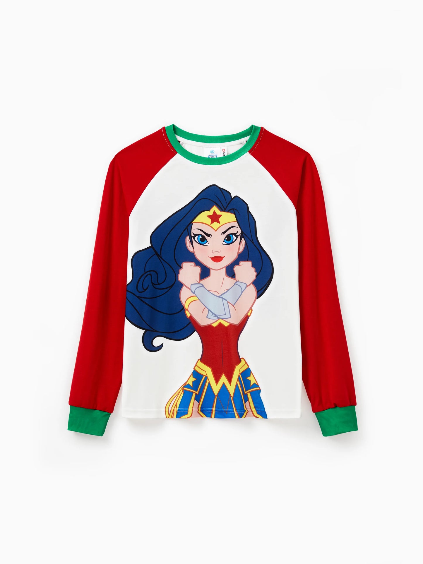 Conjuntos de Pijamas de Natal em Família, Igualzinhos, da Justice League com Batman/Superman Mulher Maravilha, acompanhados de Meias de Natal.