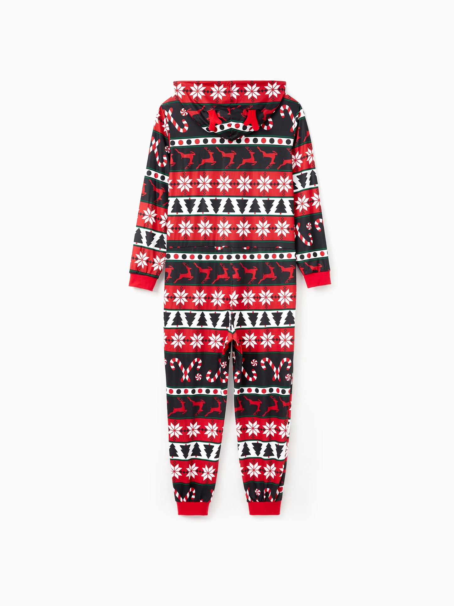 Christmas Pajamas 3D Reindeer Pattern Zipper Hooded Onesies Matching Family Outfits red/black