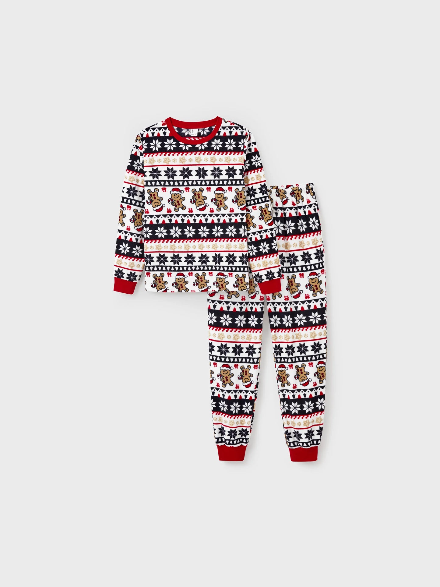 Conjunto de Pijamas de Fleece em Família para o Natal com Estampado de Gengibre e Flocos de Neve e Meias de Natal Vermelhas