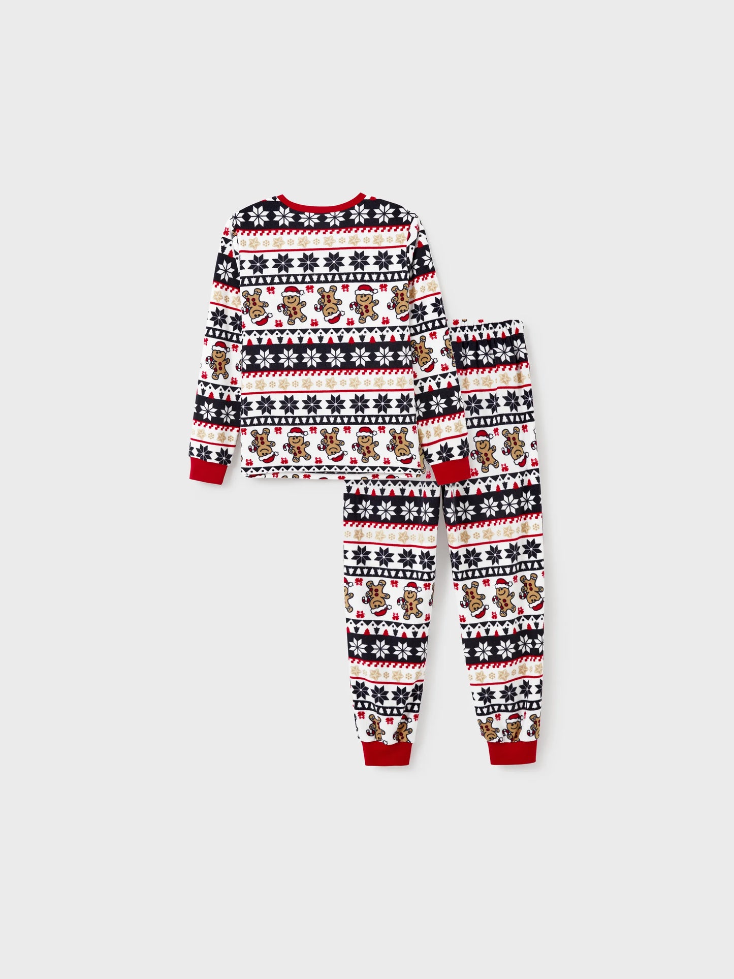 Conjunto de Pijamas de Fleece em Família para o Natal com Estampado de Gengibre e Flocos de Neve e Meias de Natal Vermelhas