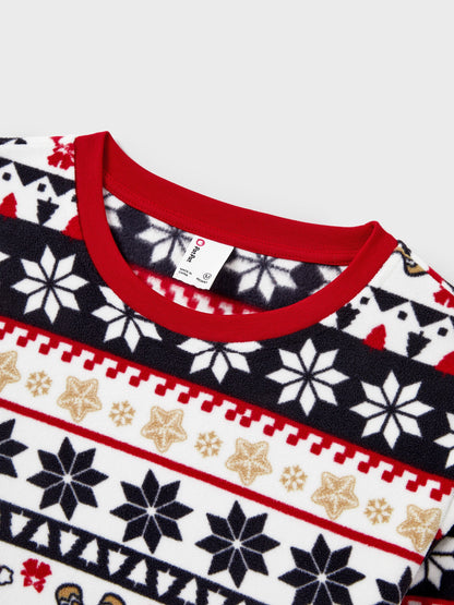 Conjunto de Pijamas de Fleece em Família para o Natal com Estampado de Gengibre e Flocos de Neve e Meias de Natal Vermelhas