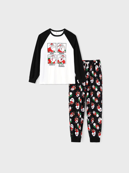 Christmas Matching Family Pajamas Set Christmas Santa Print Black and White PJS with Christmas Socks Black