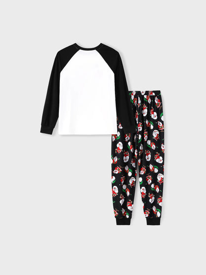 Christmas Matching Family Pajamas Set Christmas Santa Print Black and White PJS with Christmas Socks Black