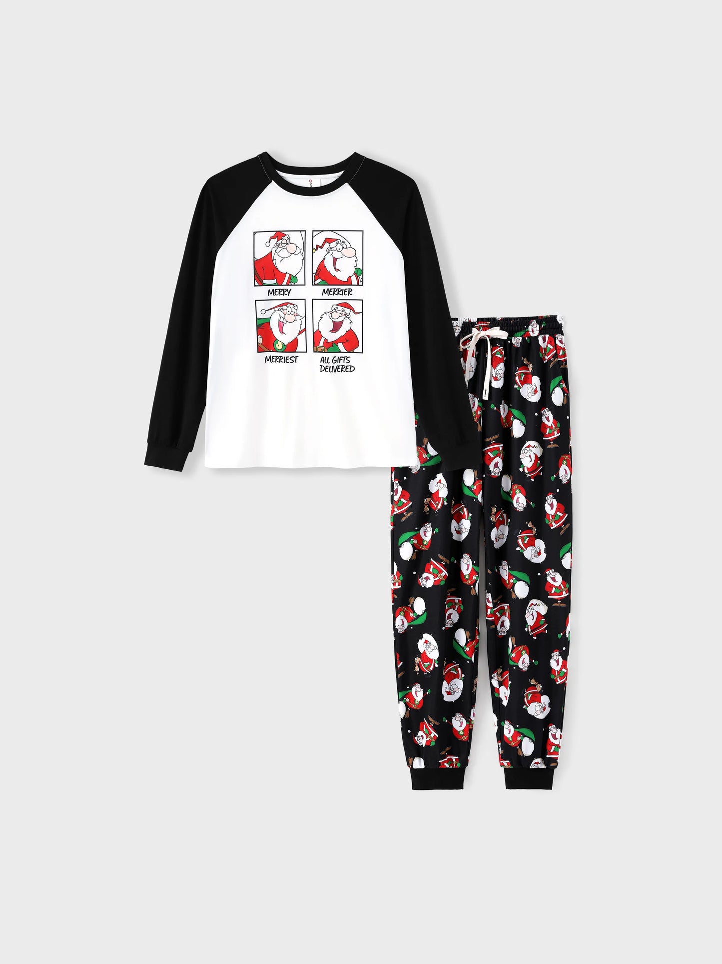 Christmas Matching Family Pajamas Set Christmas Santa Print Black and White PJS with Christmas Socks Black