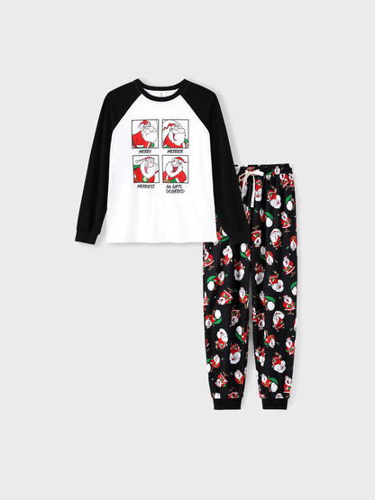 Christmas Matching Family Pajamas Set Christmas Santa Print Black and White PJS with Christmas Socks Black
