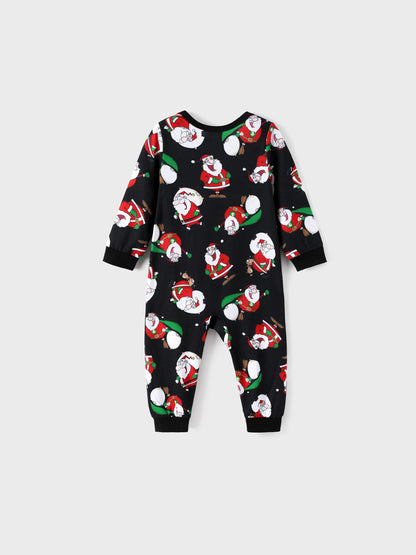 Christmas Matching Family Pajamas Set Christmas Santa Print Black and White PJS with Christmas Socks Black