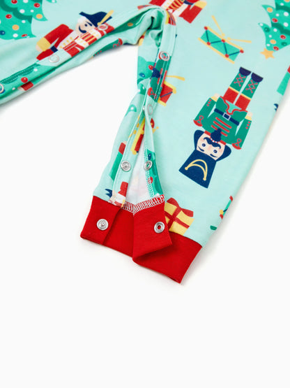 Christmas Matching Family Pajamas Set Soldier and Christmas Tree Print PJS with Christmas Socks Pale Green