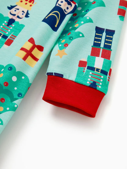 Christmas Matching Family Pajamas Set Soldier and Christmas Tree Print PJS with Christmas Socks Pale Green
