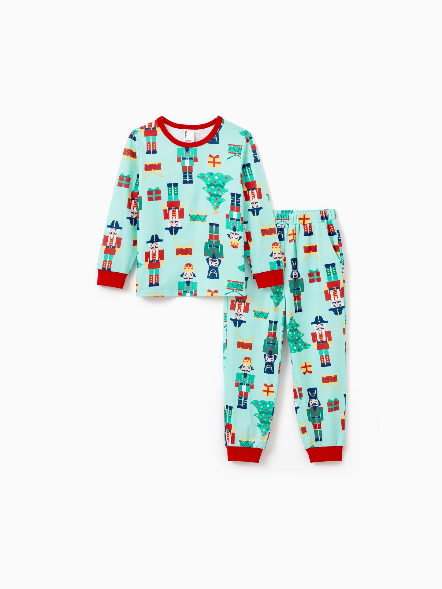 Christmas Matching Family Pajamas Set Soldier and Christmas Tree Print PJS with Christmas Socks Pale Green