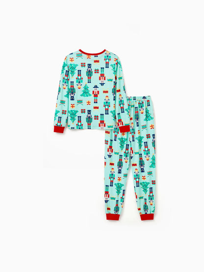 Christmas Matching Family Pajamas Set Soldier and Christmas Tree Print PJS with Christmas Socks Pale Green
