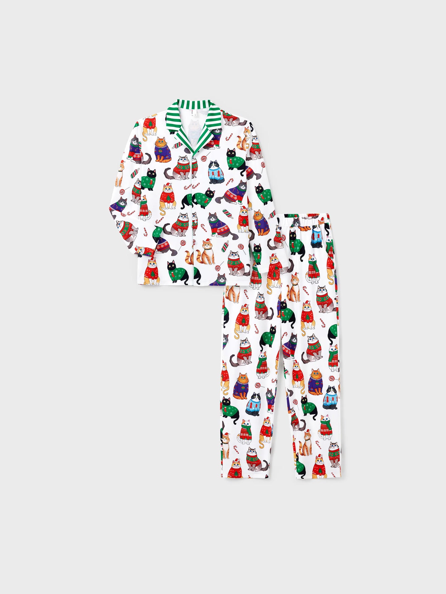 Conjunto de Pijamas de Natal para a Família com Estampa de Gato de Natal e Meias de Natal Multicoloridas