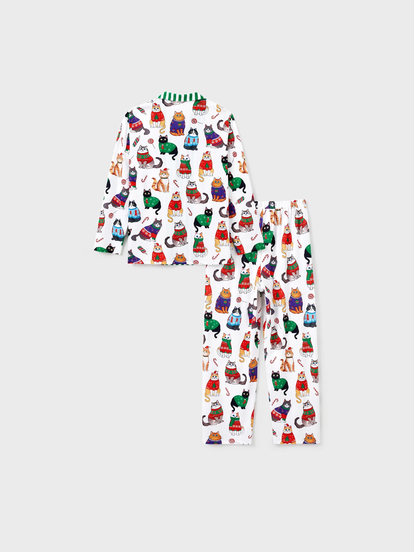 Conjunto de Pijamas de Natal para a Família com Estampa de Gato de Natal e Meias de Natal Multicoloridas