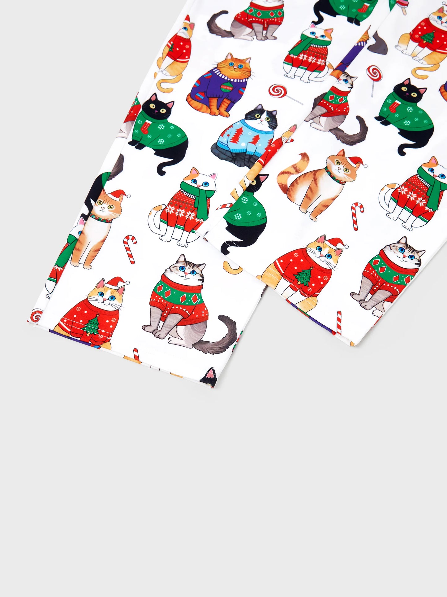 Conjunto de Pijamas de Natal para a Família com Estampa de Gato de Natal e Meias de Natal Multicoloridas