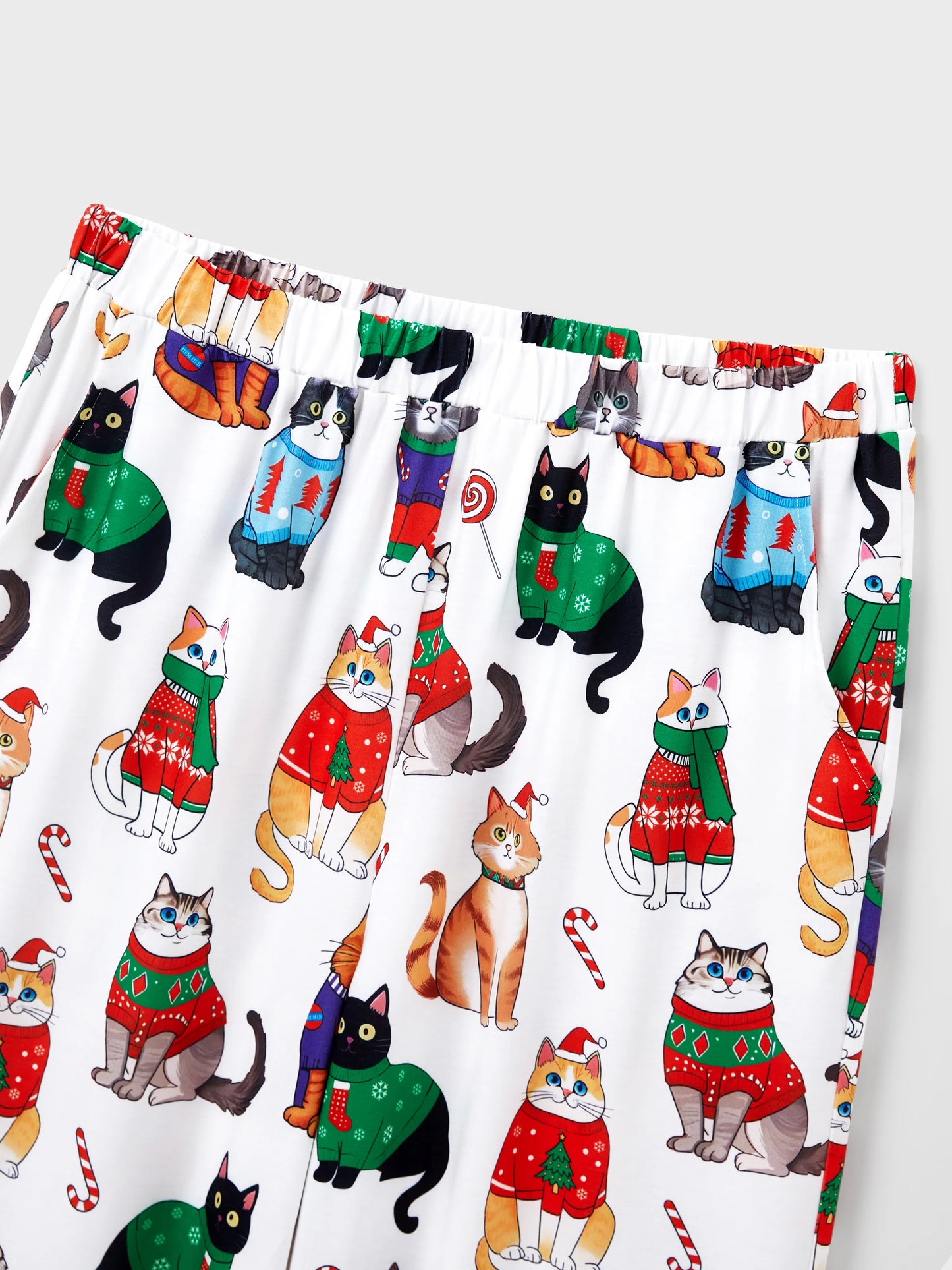Conjunto de Pijamas de Natal para a Família com Estampa de Gato de Natal e Meias de Natal Multicoloridas