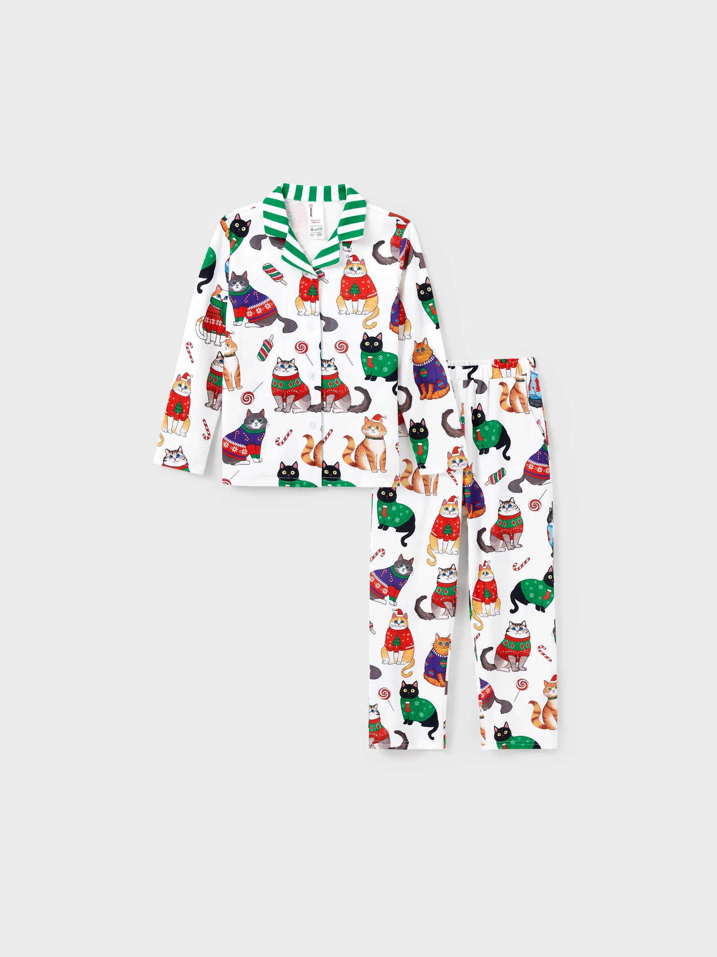 Conjunto de Pijamas de Natal para a Família com Estampa de Gato de Natal e Meias de Natal Multicoloridas