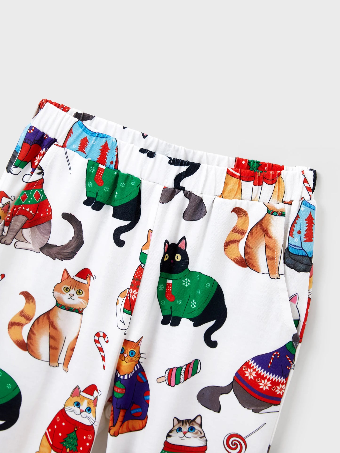 Conjunto de Pijamas de Natal para a Família com Estampa de Gato de Natal e Meias de Natal Multicoloridas