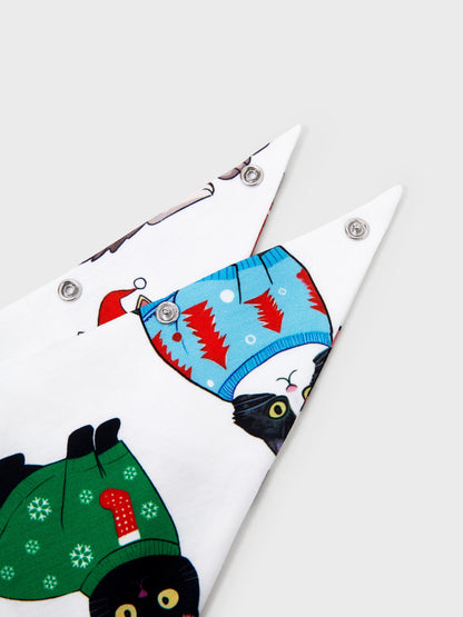 Conjunto de Pijamas de Natal para a Família com Estampa de Gato de Natal e Meias de Natal Multicoloridas