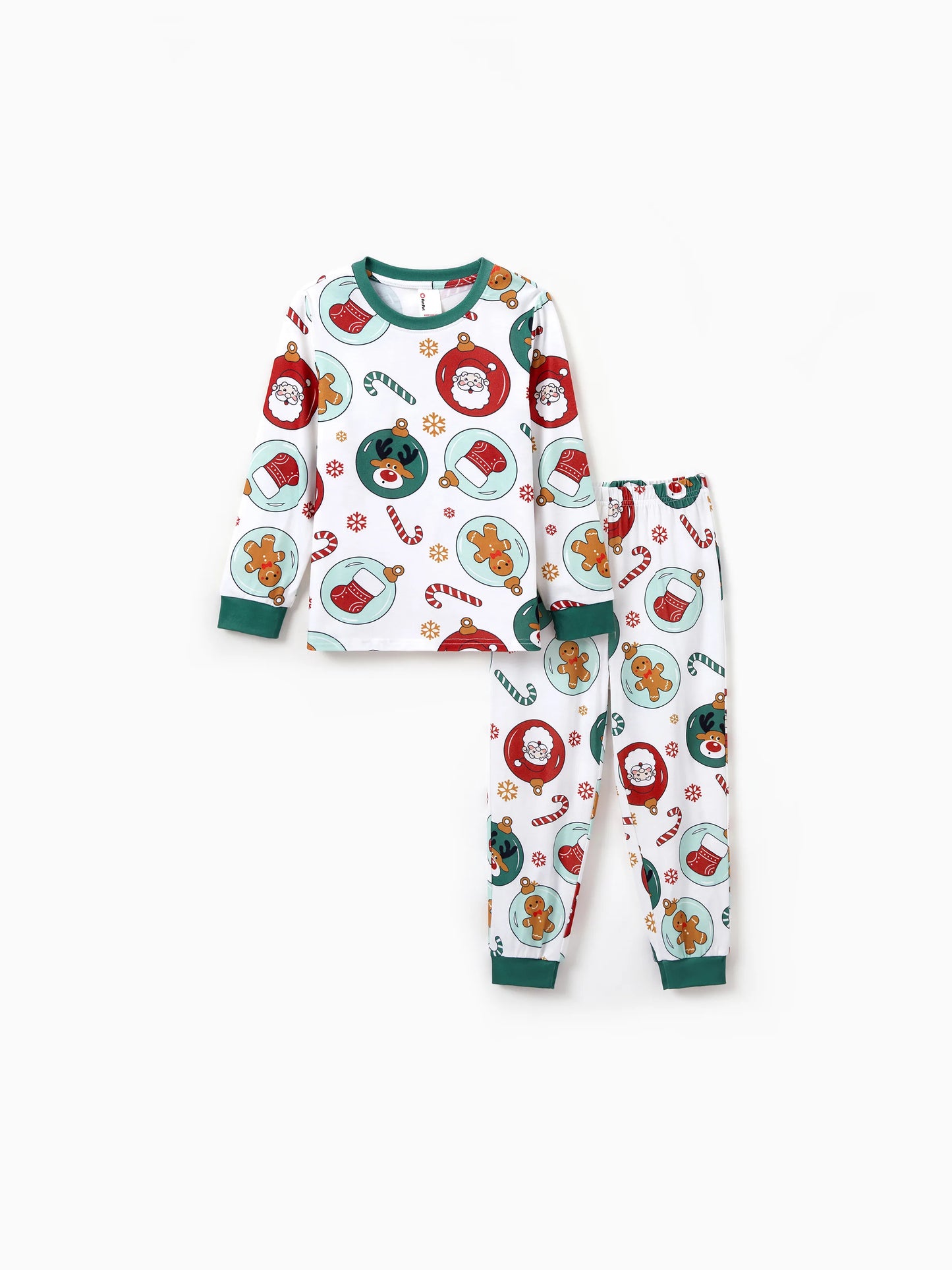 Conjunto de Pijamas em Família a Condizer para o Natal com Renas e Pai Natal e Meias de Natal Verdes
