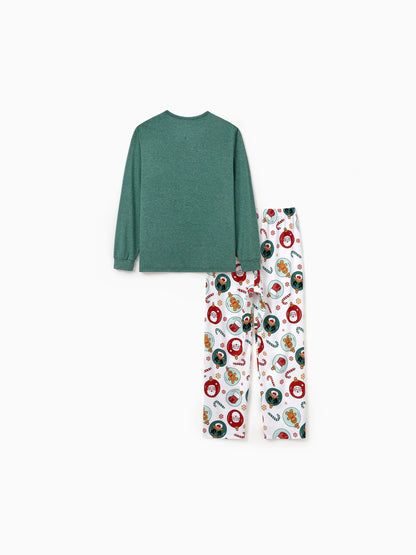 Conjunto de Pijamas em Família a Condizer para o Natal com Renas e Pai Natal e Meias de Natal Verdes
