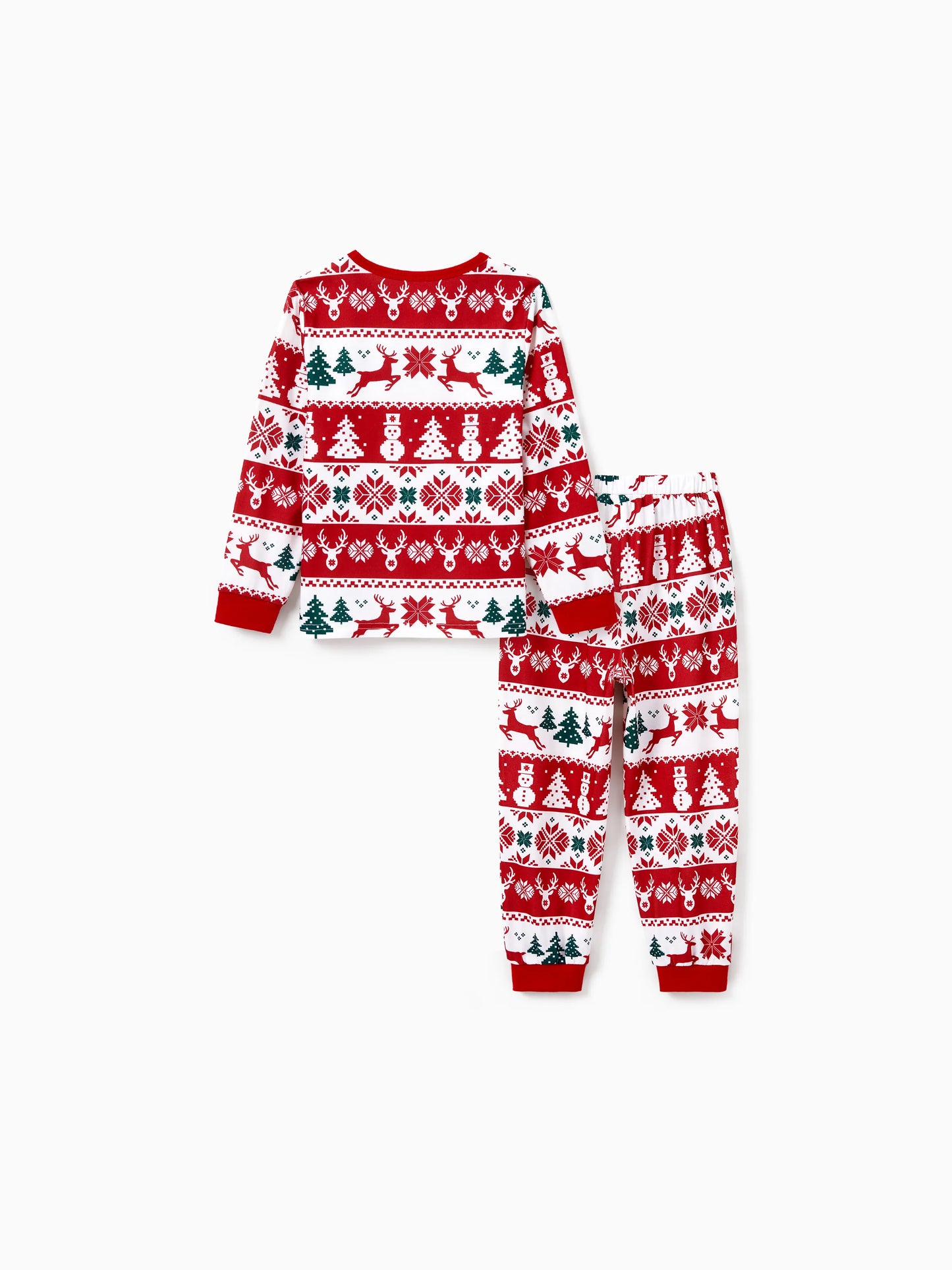 Christmas Matching Family Pajamas Set Reindeer and Snowman Print Red Long-sleeve PJS with Christmas Socks Red