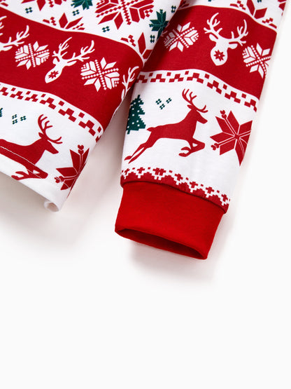 Christmas Matching Family Pajamas Set Reindeer and Snowman Print Red Long-sleeve PJS with Christmas Socks Red