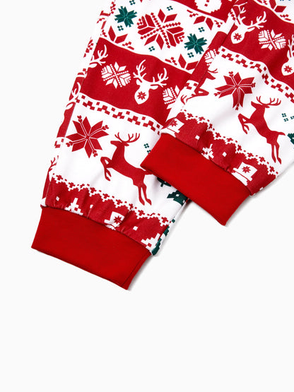 Christmas Matching Family Pajamas Set Reindeer and Snowman Print Red Long-sleeve PJS with Christmas Socks Red