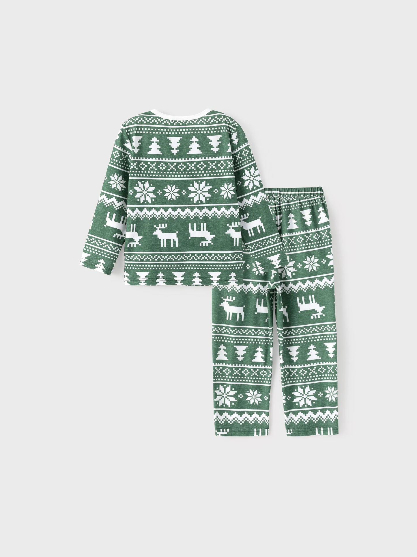 Conjunto de Pijamas de Natal para Família com Estampado de Renas e Flocos de Neve em Verde com Meias de Natal Verde Escuro