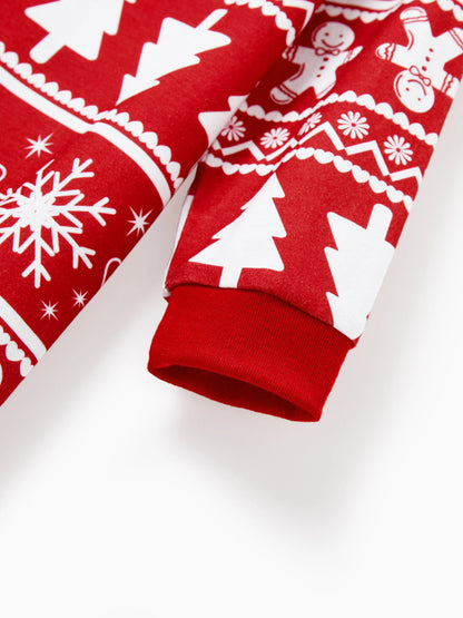 Christmas Matching Family Pajamas Set Gingerbread and Christmas Tree Print Red PJS with Christmas Socks Red