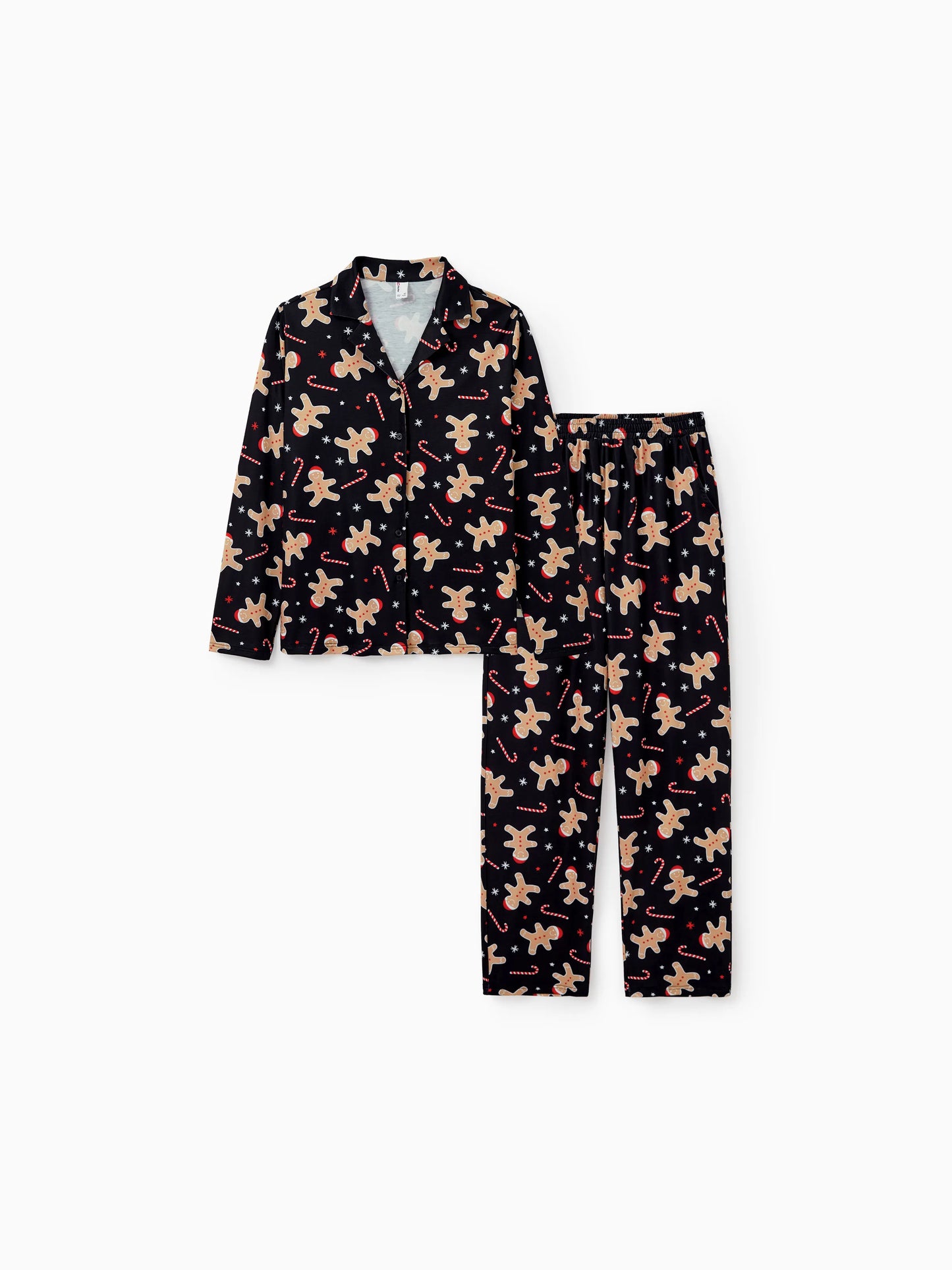 Christmas Matching Family Pajamas Set Gingerbread Print Black PJS with Christmas Socks Black