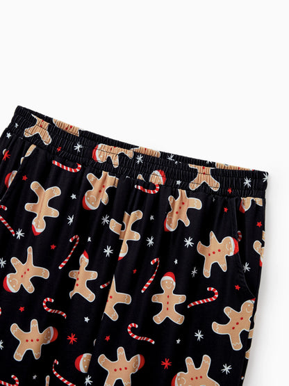 Christmas Matching Family Pajamas Set Gingerbread Print Black PJS with Christmas Socks Black