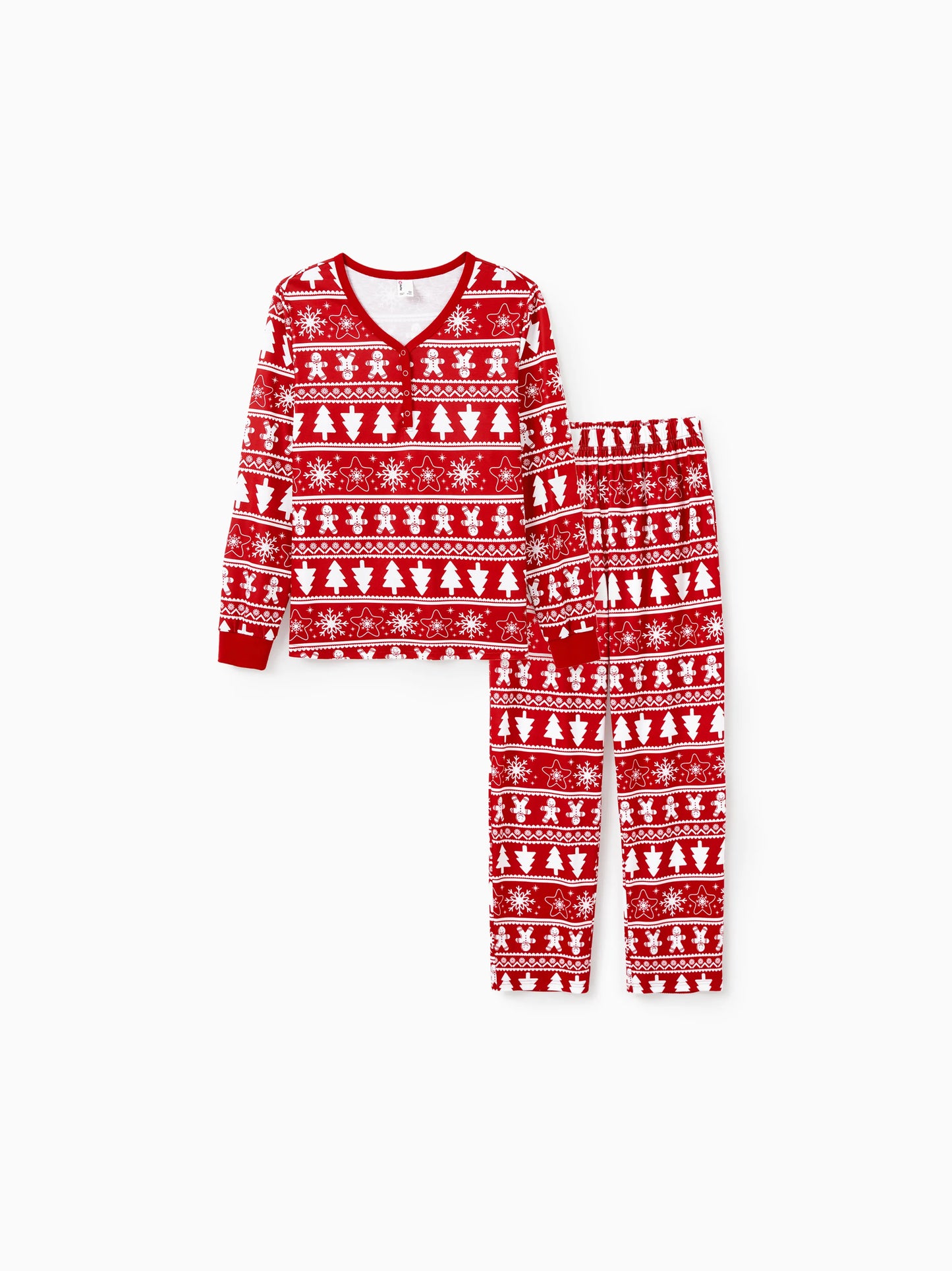 Christmas Matching Family Pajamas Set Gingerbread and Christmas Tree Print Red PJS with Christmas Socks Red