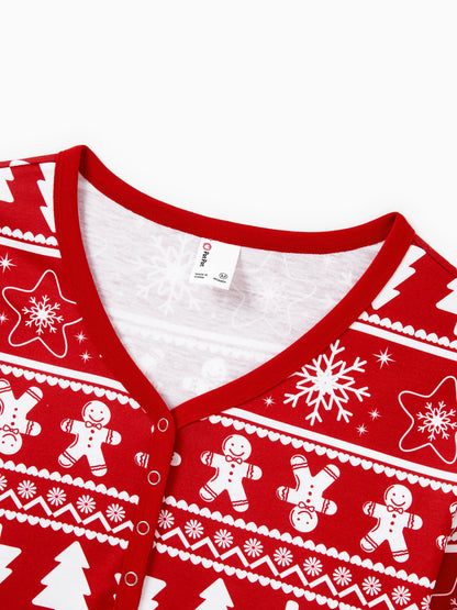 Christmas Matching Family Pajamas Set Gingerbread and Christmas Tree Print Red PJS with Christmas Socks Red