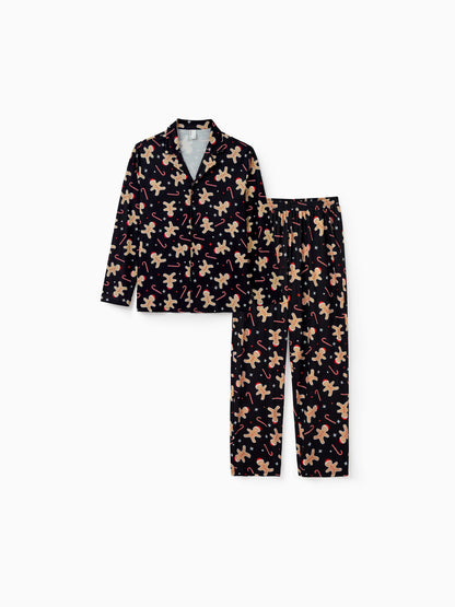 Christmas Matching Family Pajamas Set Gingerbread Print Black PJS with Christmas Socks Black