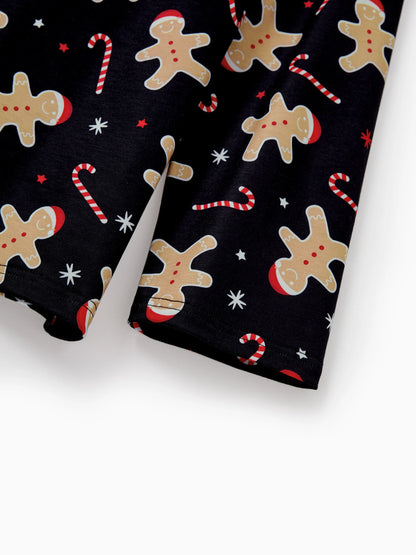Christmas Matching Family Pajamas Set Gingerbread Print Black PJS with Christmas Socks Black